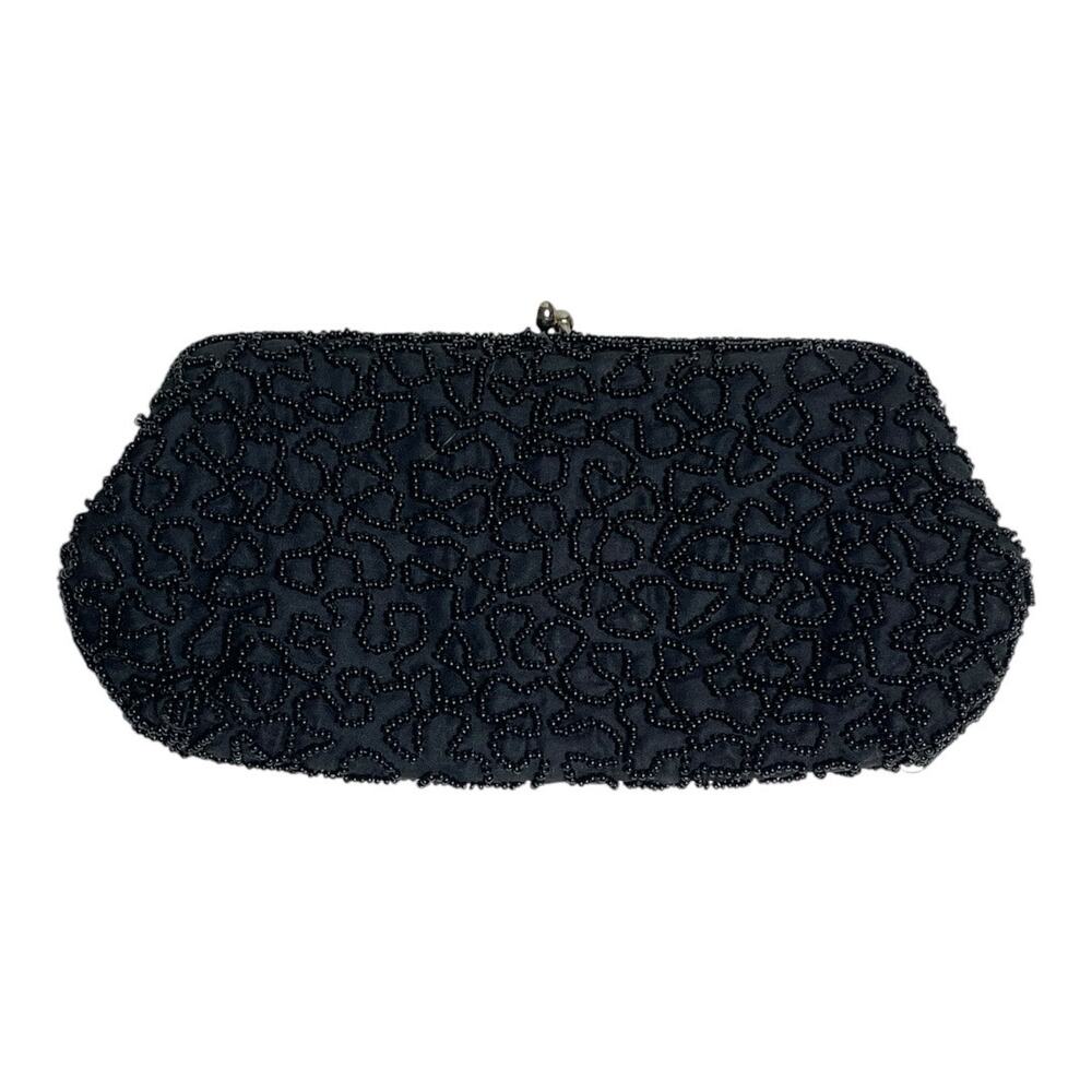 Walborg Vintage Black Beaded Clutch Wallet Purse Made In Japan - Picture 2 of 6